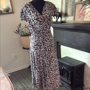 Monsoon Brown and Black Flutter Sleeve Midi Sundress